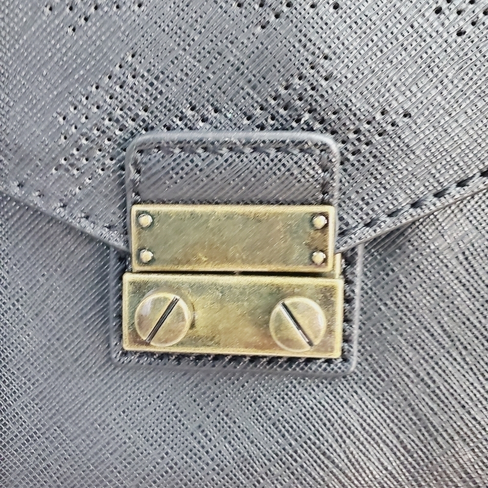 JCrew Perforated Vegan Leather Black clutch with Chain Shoulder Strap Bag Purse - Picture 4 of 13